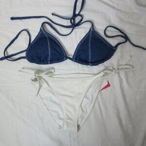 wild fable xhilaration 2 Piece Bikini White and Blue Denim Size Small 4-6 NWT